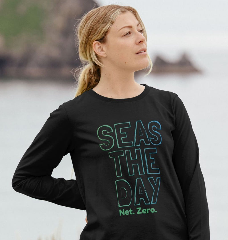 Navy Blue Seas the day Organic Cotton Women's Long Sleeve T-shirt