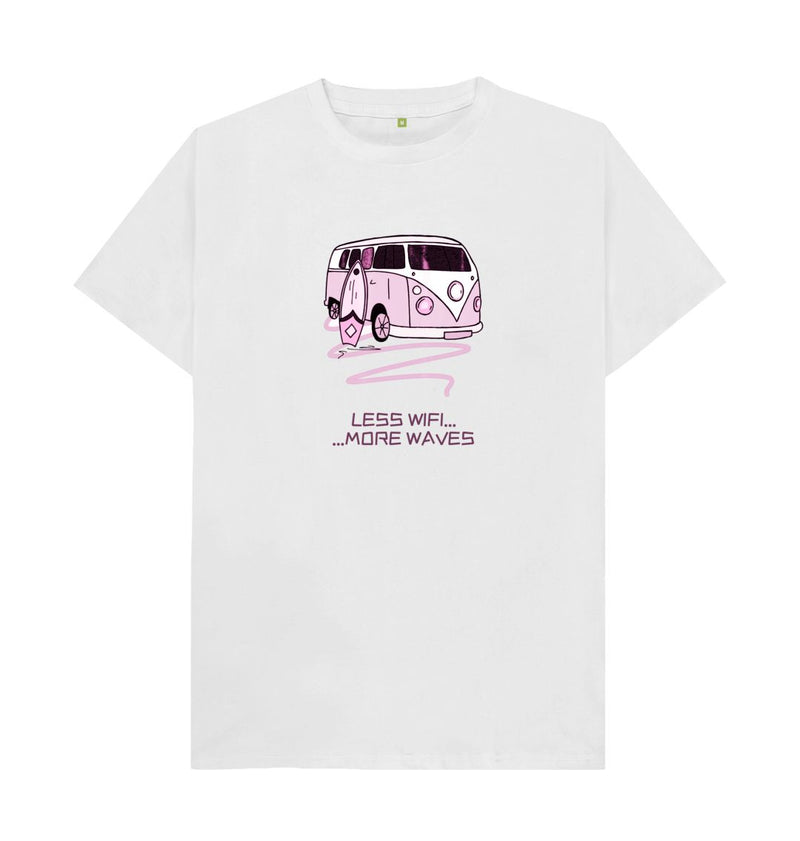 White Pastel Pink Surf Van Organic Cotton T-shirt