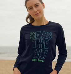 Navy Blue Seas the day Organic Cotton Women's Long Sleeve T-shirt