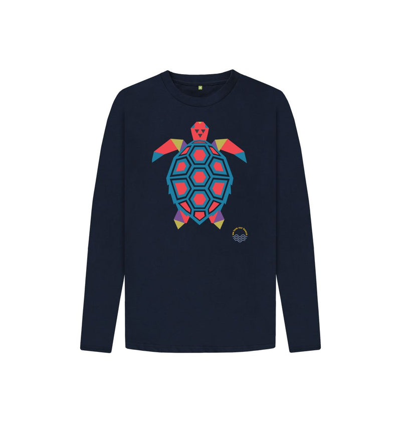 Navy Blue Tantalising Turtle Children's Organic Cotton Long Sleeve T-shirt