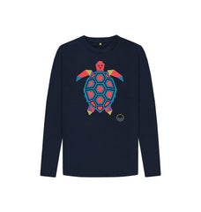 Navy Blue Tantalising Turtle Children's Organic Cotton Long Sleeve T-shirt