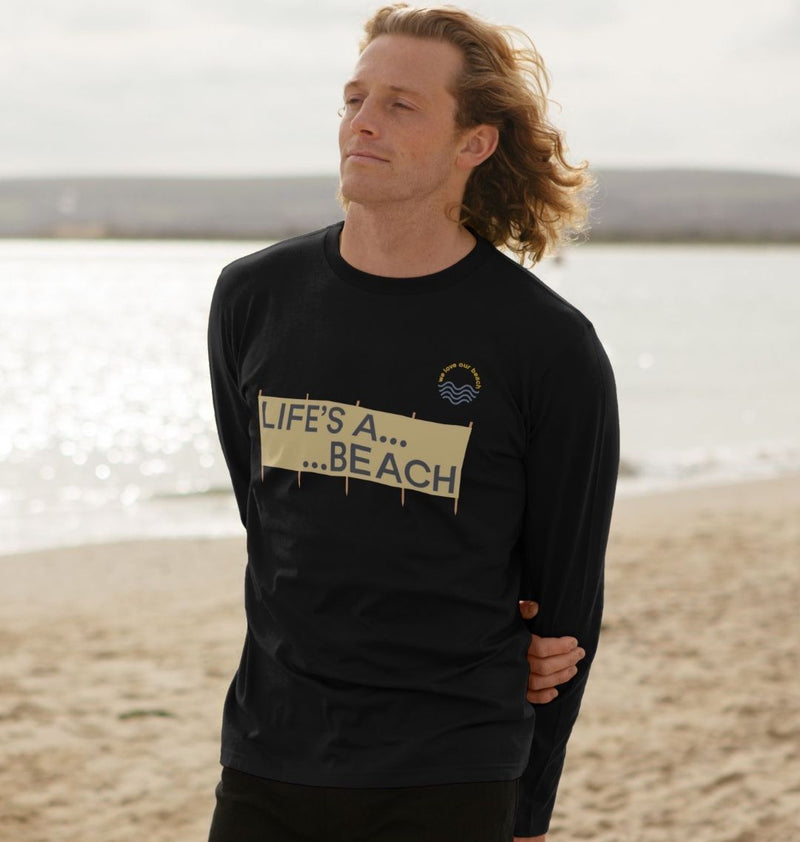 Black Life's A Beach Windbreak Organic Cotton Long Sleeve T-shirt