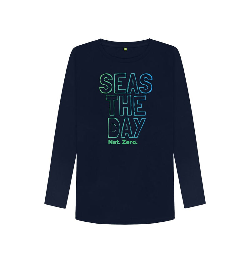 Navy Blue Seas the day Organic Cotton Women's Long Sleeve T-shirt