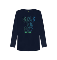 Navy Blue Seas the day Organic Cotton Women's Long Sleeve T-shirt