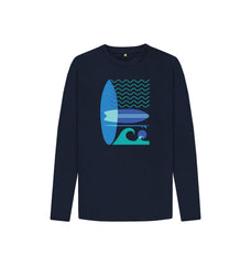 Navy Blue Sea Surf Wave Children's Organic Cotton Long Sleeve T-shirt