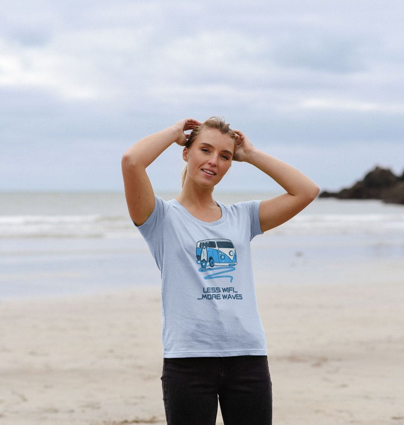 Sky Blue Coral Blue Surf Van Women's Scoop Neck Organic Cotton T-shirt