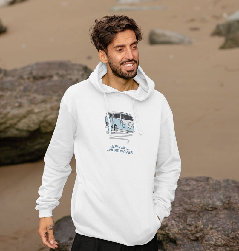 White Pastel Blue Surf Van Organic Cotton Hoody