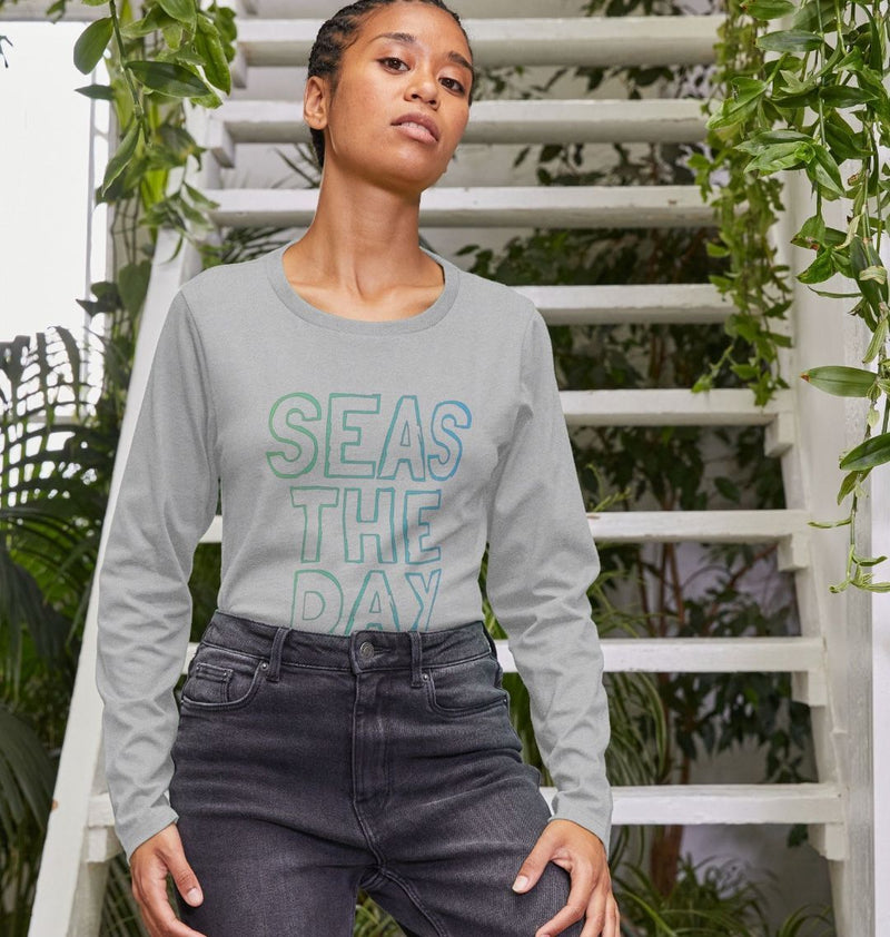 Navy Blue Seas the day Organic Cotton Women's Long Sleeve T-shirt