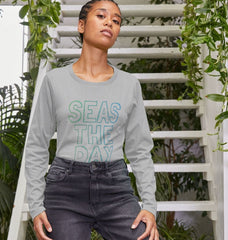 Navy Blue Seas the day Organic Cotton Women's Long Sleeve T-shirt