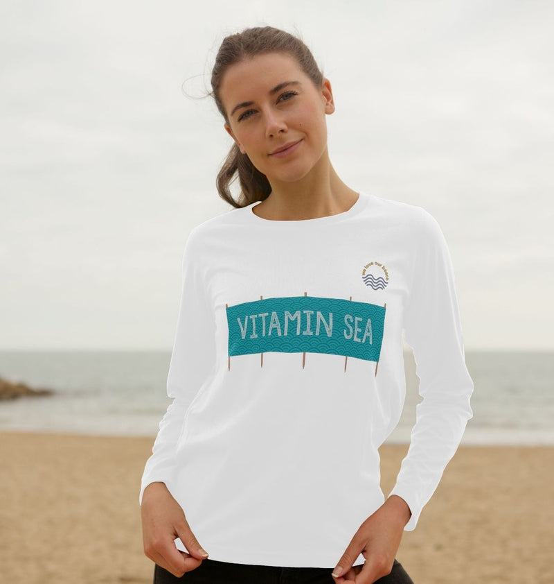 Navy Blue Vitamin Sea Windbreak Organic Cotton Women's Long Sleeve T-shirt