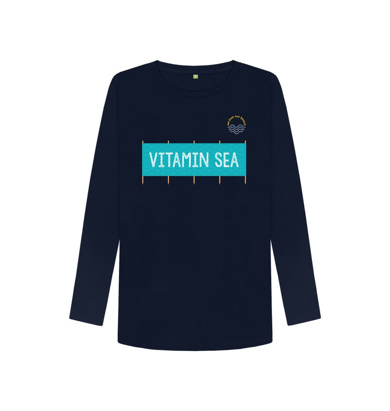 Navy Blue Vitamin Sea Windbreak Organic Cotton Women's Long Sleeve T-shirt