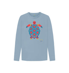 Navy Blue Tantalising Turtle Children's Organic Cotton Long Sleeve T-shirt