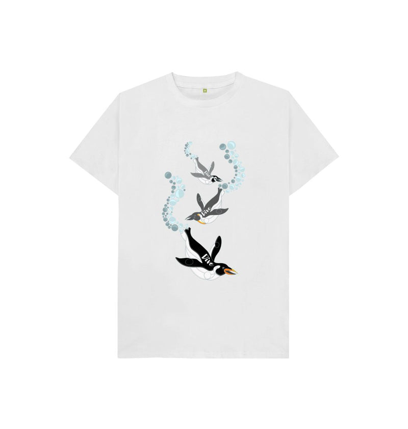 White Dive Dive Dive Penguin Children's Organic Cotton T-shirt