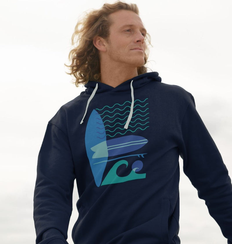 Navy Sea Surf Wave Organic Cotton Hoody