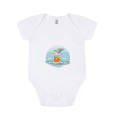 White Gulls and Buoys Just Wanna Have Fun Baby Organic Cotton Romper