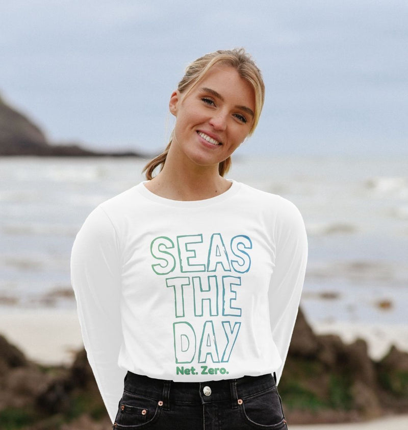 Navy Blue Seas the day Organic Cotton Women's Long Sleeve T-shirt