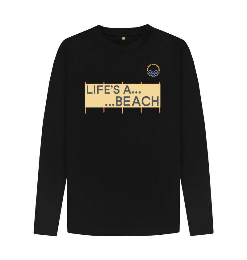 Black Life's A Beach Windbreak Organic Cotton Long Sleeve T-shirt