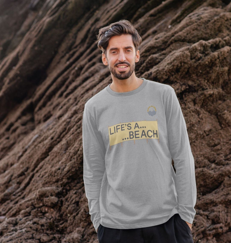 Black Life's A Beach Windbreak Organic Cotton Long Sleeve T-shirt