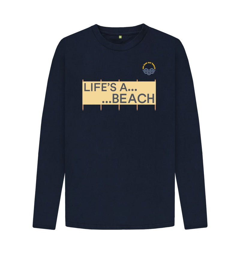 Black Life's A Beach Windbreak Organic Cotton Long Sleeve T-shirt