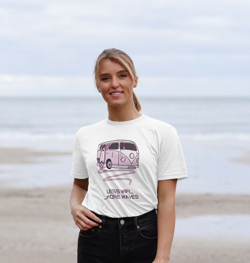 White Pastel Pink Surf Van Organic Cotton T-shirt