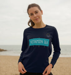 Navy Blue Vitamin Sea Windbreak Organic Cotton Women's Long Sleeve T-shirt