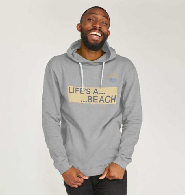 Light Heather Life's a Beach Windbreak Organic Cotton Hoody