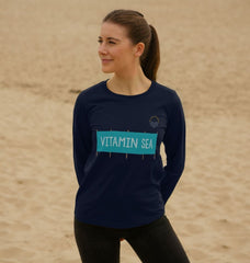 Navy Blue Vitamin Sea Windbreak Organic Cotton Women's Long Sleeve T-shirt